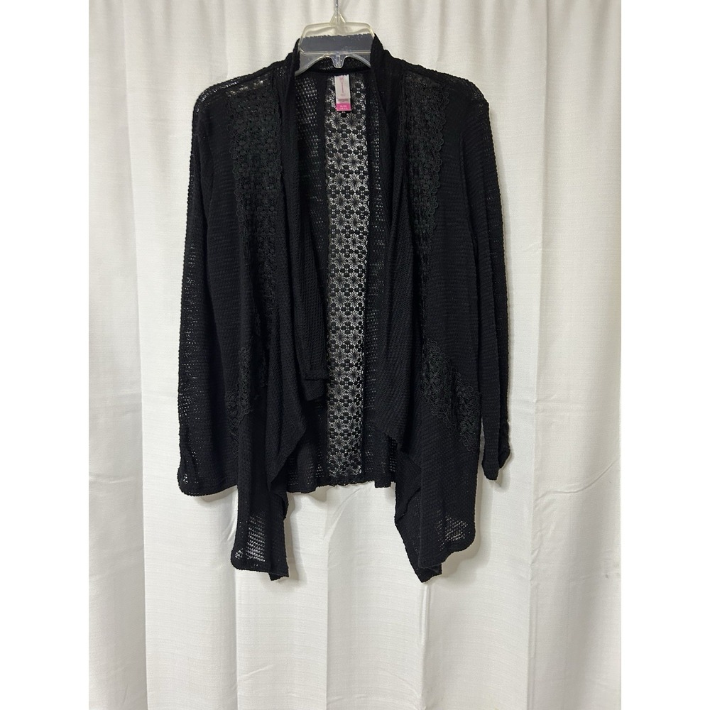 No Boundaries Open Front Cardigan Black Knit Crochet Long Sleeve XL